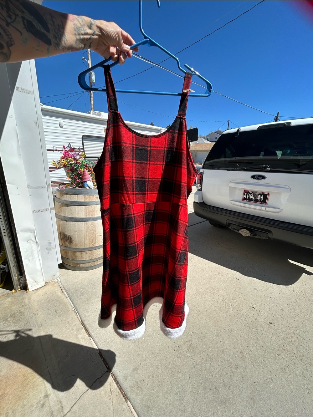 Red Plaid Sleeveless Holiday Dress with Faux Fur Trim SHEIN Curve 3XL